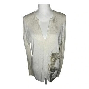 ZARA Women’s Large Abstract Print‎ Tie V-Neck Sweater